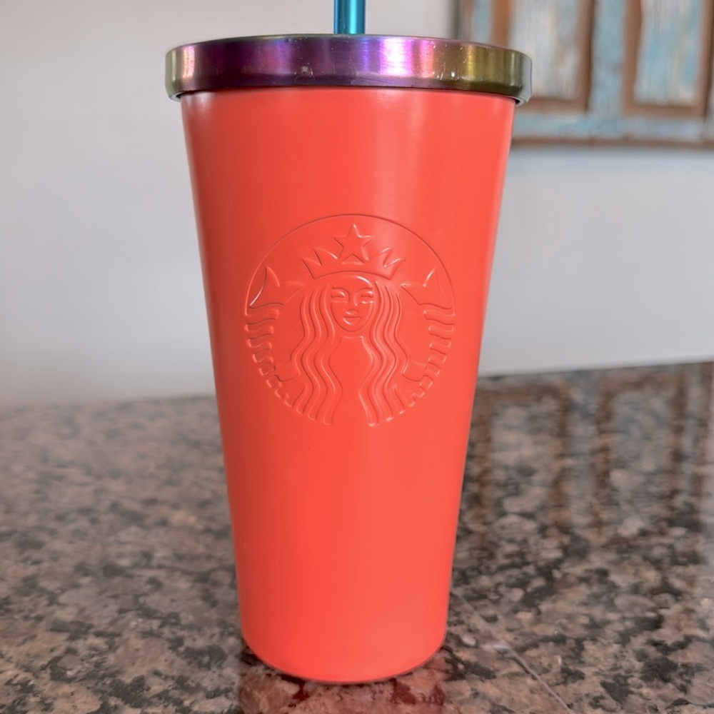 Starbucks salmon metal cup tumbler